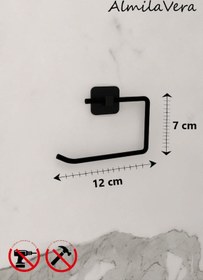 Resim Siyah Yapışkanlı 2 Adet Banyo Köşeliği Halka Havluluk Ve Tuvalet Kağıtlık Seti 3'lü Set Siyah 