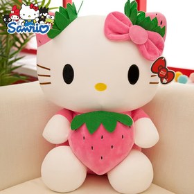 Resim Oynak Hediye] Sanrio Hello Kitty Çilek Peluş Bebek - Yeşil Yaprak Detaylı Sevimli Yumuşak Pembe/Kırmızı Dolgu Oyuncak, Kızlar İçin Mükemmel Hediye, Peluş Oyuncaklar 