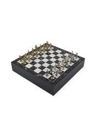 Resim Gifthome Orta Boy Metal Roma İmparatorluğu Satranç Takımı Parlak Ve Mermer Desenli Sandıklı Mdf Tahtası 36x36x6 Cm. 