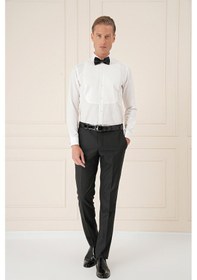 Resim Efor Slim Fit Duble Manşet Klasik Yaka Piliseli Beyaz Damatlık Smokin Gömlek Gk 732 Krem 