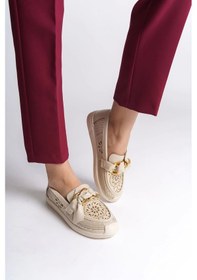 Resim Lydıa Bağcıksız Ortopedik Rahat Taban Çiçek Desenli Kadın Babet Ayakkabı Kt - Krem Krem 