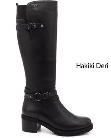 Resim Gönderi(r) Kadın Siyah Fermuarlı Kalın Topuklu Hakiki Deri Çizme 