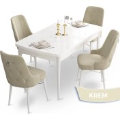 Resim Canisa Concept Taç Serisi 80 x 132 cm Açılabilir Beyaz Mutfak Masa Takımı 4 Sandalye Gümüş Halkalı 