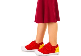 Resim Kiko Kids Catly Kız Çocuk İlk Adım Panduf Ayakkabı Kırmızı Cırtlı Bağlama Tekstil Materyal 