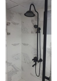 Resim İsaoğlu Yapı Siyah Duş Seti Vintage Duş Başlığı Batarya Dahil Komple Set Tepe Yağmurlama Sistemi Country Batarya Siyah 