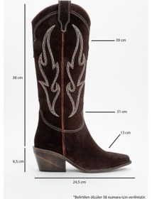 Resim Luvishoes Luvi Shoes Pietro Kahverengi Hakiki Deri Süet Kadın Western Çizme Kahve Süet 
