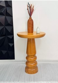 Resim ASELYA HOME Ahşap Tekli Mantar Yan Sehpa Modern 50cm Meşe Renk Fiskos Çiçeklik 