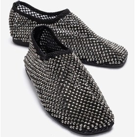 Resim Luvishoes Urela Siyah Örgü Taşlı Hakiki Deri Kadın Babet Ayakkabı 