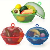 Resim Hawaiian Summer Mesh Meyve Sepeti Kapaklı 25.4cm Koruyucu Meyve Standı Tezgah Meyve Kase Kapaklı Metal Tel Sepeti Filtreli Sebzeler İçin Mutfak Aksesuarları, 3 Renk 