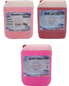 Resim Apex Oto Parfüm 5 Lt Amber, Motor-jant Temizleyici Ve Detaylı Temizlik Ilacı 3'lü Set Fırça Hediyeli 