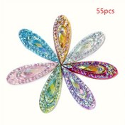 Resim 55 adet Çok Renkli Işıltılı AB Reçine Tavuskuşu Gözyaşları, 7x21mm - DIY Takı, El İşleri & Aksesuarlar için İdeal | Ayakkabılar, Çantalar ve Daha Fazlası için Dayanıklı, Hafif, Çok Yönlü Süslemeler, Tavuskuşu Takıları 