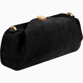 Resim Oyster Süet Lüks İtalyan Clutch ve Omuz Çantası, Gold Detaylı Tasarım - Çikolata 