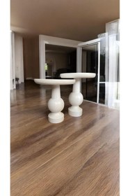 Resim Simillo Home&Living Wood Wooden Ahşap Beyaz Renk 2'li Set Fitilli Mantar Yan Sehpa Modern Fiskos / Zigon Sehpa 