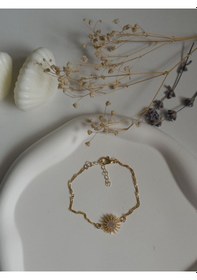 Resim Handmade Pirinç Üzeri Altın Kaplama Güneş Şeklinde Parlak Bileklik - Solar Altın 