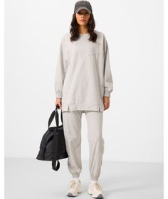 Resim Gri Melanj O Yaka Basic Oversize Kadın Eşofman Tunik Takım - 95347 Gri Melanj 