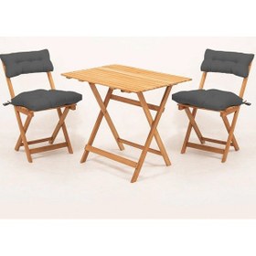Resim Meya Dekor Sırt Ve Oturak Minderli Balkon Bahçe Mutfak 3'lü Bistro Set Katlanır Masa-sandalye 60x80 Masalı Ahşap 