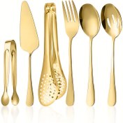 Resim 1 set 6 parça paslanmaz çelik sofra takımı, çeşitli sofra takımları, çok amaçlı ve çok fonksiyonlu, pizza küreği, delikli klips, çatal, çorba kaşığı, süzgeç, küçük klips dahil, pizza kesmek, kekleri bölmek, makarna, salata tabağı, biftek, çorba, hamur işleri için çok uygun, büfe, ziyafet, parti, toplantı, festival Ramazan/Noel/Şükran Günü mutfak alet seti - pişirme araçları 