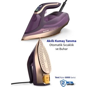 Resim Philips Azur 8000 Serisi Buharlı Ütü Optimaltemp Teknolojisi ile Kumaşa Göre Isı Ayarı – 3000W 260G Şok Buhar•dikey Buhar Fonksiyonu+ Şarjlı Hav Yün Temizleyici 