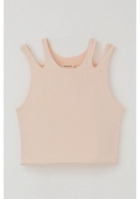 Resim Breeze Kız Çocuk Crop Tişört Çift Askı Omuz Detaylı 9-16 Yaş, Somon Somon 