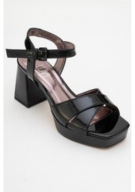 Resim Luvishoes Luvi Shoes Lisbon Siyah Rugan Çapraz Bantlı Kadın Platform Topuklu Ayakkabı Siyah Rgn 