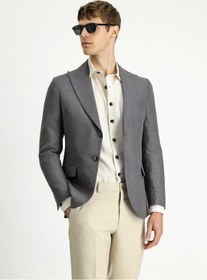 Resim Kiğılı 7 Drop Slim Fit Dar Kesim Yünlü Keten Karışımlı Klasik Ceket 