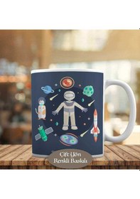 Resim Gezegenler Roketler Ve Astronot Kupa Bardak Hediyelik-4049 Beyaz 