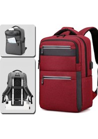 Resim Laptop Sırt Çantası Okul İş Seyahat Usb Kulaklık Çıkışlı Kırmızı 
