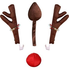 Resim Mufunye Araba Ren Geyiği Noel Süslemeleri Araba Jingle Bell Boynuzları Boynuzlar, Burun Ve Bagaj İçin Kuyruk 