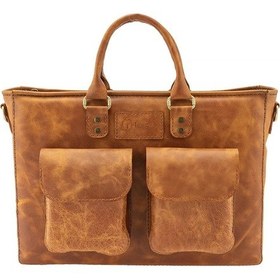 Resim Kişiye Özel %100 Deri Rainbow Evrak / Laptop Çantası - Camel 