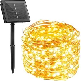 Resim Güneş Enerjili LED Işık Zinciri - 10 Metre, 100 LED, IP64 Su Geçirmez, 8 Modlu, Sıcak Beyaz Işık, Bahçe, Ağaç, Teras, Düğün, Parti ve Noel Dekoru için 