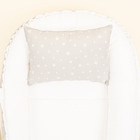 Resim Babynest ve Yastık - Çift Taraflı - Beyaz Waffle - Gri Minik Yıldızlar 