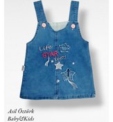 Resim MÜCO KİDS WEAR Kız Bebek Çocuk Life Star Kot Jile Yıldız Desen Jean Salopet Denim Elbise 