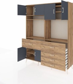 Resim Hyperion Gardrop 7 Raflı 5 Çekmeceli 6 Kapaklı 176x44x221 Çam-antrasit/çam Antrasit/çam 