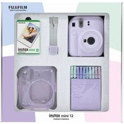 Resim Fujifilm Instax Mini 12 Fotoğraf Makinesi + 10'lu Film + Simli Pleksi Kılıf + Mandal + Kıskaçlı Standı Lila 