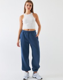 Resim Oversize Unisex Eşofman Altı Marine - 3 İplik Şardonlu, Paça-Bel Lastikli, Cepli, Rahat Kesim - M / MARİNE 