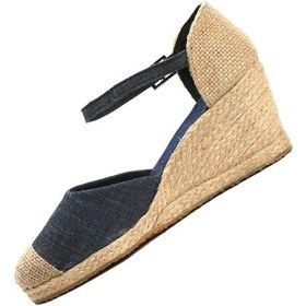 Resim Burnu Hasır Dolgu Topuk Kot Mavi Bayan Keten Hasır Espadril Mavi 