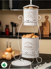 Resim Lin Metal 2 Katlı Metal Patates Soğan Kovası -Beyaz 