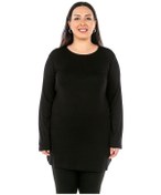 Resim Büyük Beden Yuvarlak Yaka Uzun Kollu Viskon Uzun Siyah Body 