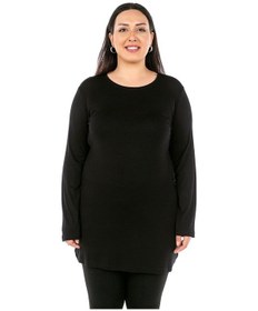 Resim Büyük Beden Yuvarlak Yaka Uzun Kollu Viskon Uzun Siyah Body 