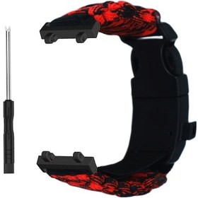 Resim Symbee Amazfit T-rex 2 İçin Çok Fonksiyonlu Dış Mekan Kurtarma Taktiksel Bant, Ayarlanabilir Bant, Kırmızı-siyah Kamuflaj 