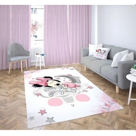 Resim Ayda Uyuyan Mini Kalın Taban Çocuk Oda Halısı Beyaz - Pembe 