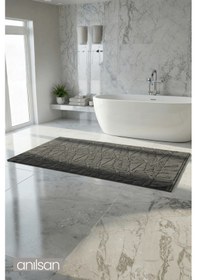 Resim Grid Antrasit Ayak Havlusu - 70x130cm, 790gr, %100 Pamuk, Spa Ve Otel Banyo Paspası, Günlük Kullanıma Antrasit 