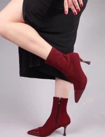 Resim Virrey Cilt Garnili Strech Topuklu Bot Bordo-8395 Bordo 