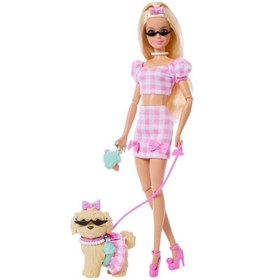 Resim Barbie Uyumlu Dostlar Sarı Saçlı Bebek ve Köpekçiği JFP36 