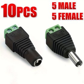 Resim 5 adet Dişi ve 5 adet Erkek 12V Erkek Dişi DC Güç Jakı Adaptörü: CCTV Güvenlik Kameraları, LED vb. için Mükemmel 