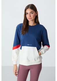 Resim Tommy Life Parlament Kompakt Pamuklu Kalın Pürüzsüz Dokulu O Yaka Oversize Fit Kadın Sweatshirt - 97289 Parlament Mavisi 