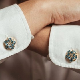 Resim Reoona Mavi Kristalli Gold Düğme Broş, Düğme Kapağı, Kol Düğmesi 