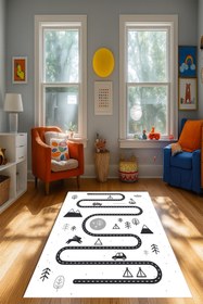 Resim Kessy Home Studio Eğitici Yol Desenli Oyun Halısı Halısı Dijital Baskı Yıkanablir Kaymaz Taban Çocuk Odası Halısı 
