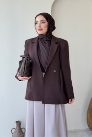 Resim Tesettür Diyarı Kayle Kuşaklı Blazer Tesettür Ceket- Acı Kahve Standart (36-42 Beden Uyumlu) 