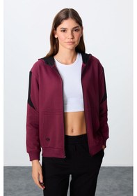 Resim Tommy Life Erguvan-siyah Kompakt Pamuklu Kalın Pürüzsüz Dokulu Kapüşonlu Oversize Fit Kadın Eşofman Takım - 95 Mor 